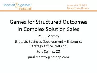 Games for Structured Outcomes in Complex Solution Sales