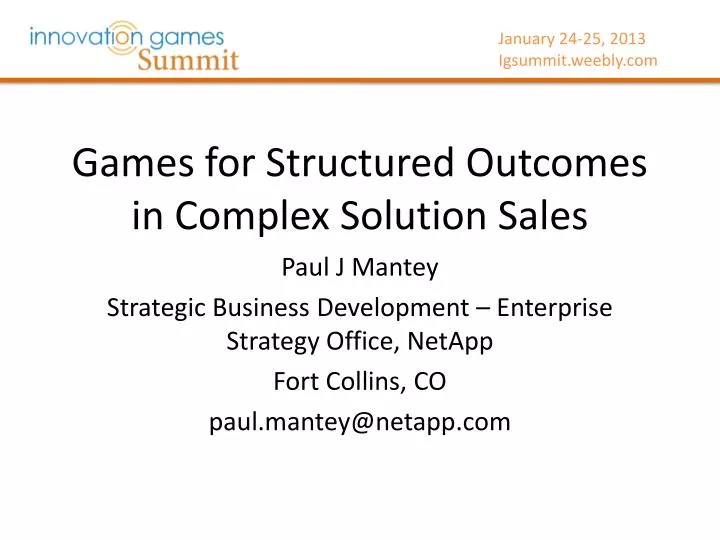 games for structured outcomes in complex solution sales