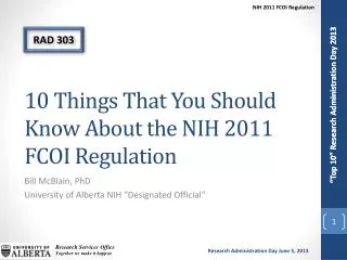 10 Things That You Should Know About the NIH 2011 FCOI Regulation