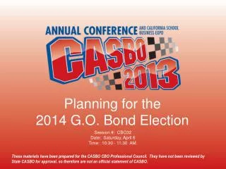 Planning for the 2014 G.O. Bond Election