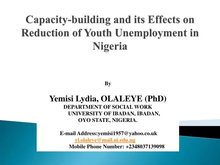 capacity building and its effects on reduction of youth unemployment in nigeria