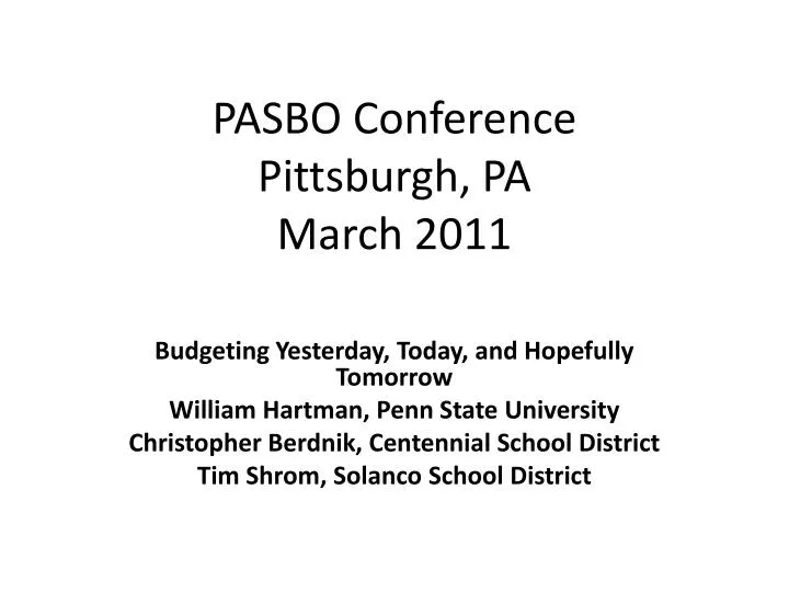 pasbo conference pittsburgh pa march 2011