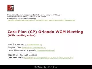 Care Plan (CP) Orlando WGM Meeting (With meeting notes)