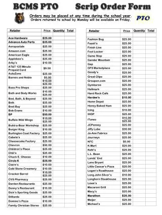 BCMS PTO Scrip Order Form