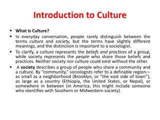 Introduction to Culture