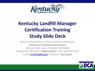 Kentucky Landfill Manager Certification Training Study Slide Deck