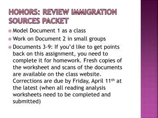 Honors: Review Immigration Sources Packet