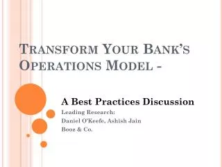 Transform Your Bank’s Operations Model -