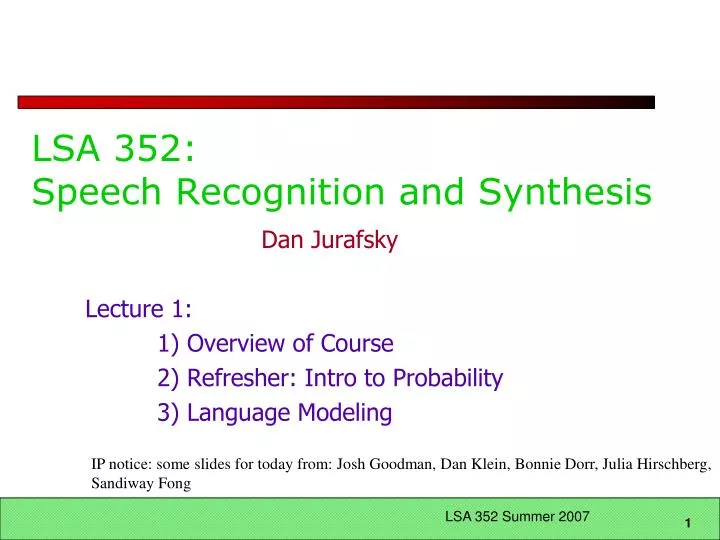 lsa 352 speech recognition and synthesis