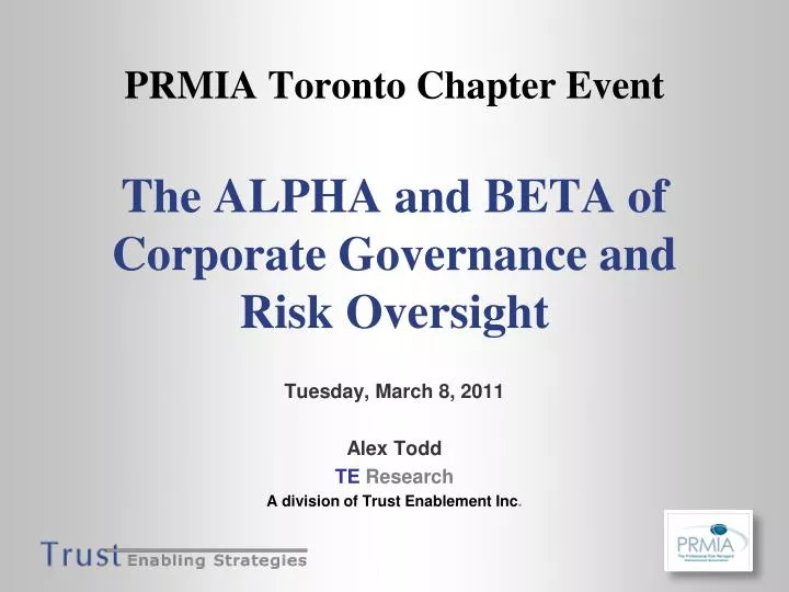 prmia toronto chapter event the alpha and beta of corporate governance and risk oversight