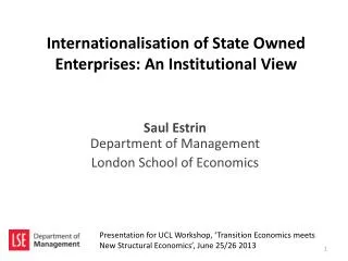 Internationalisation of State Owned Enterprises: An Institutional View