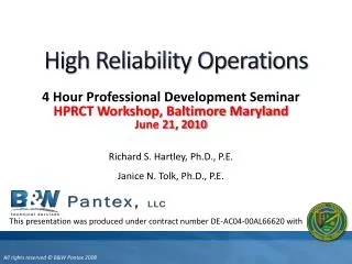 4 Hour Professional Development Seminar HPRCT Workshop, Baltimore Maryland June 21, 2010 Richard S. Hartley, Ph.D., P.E