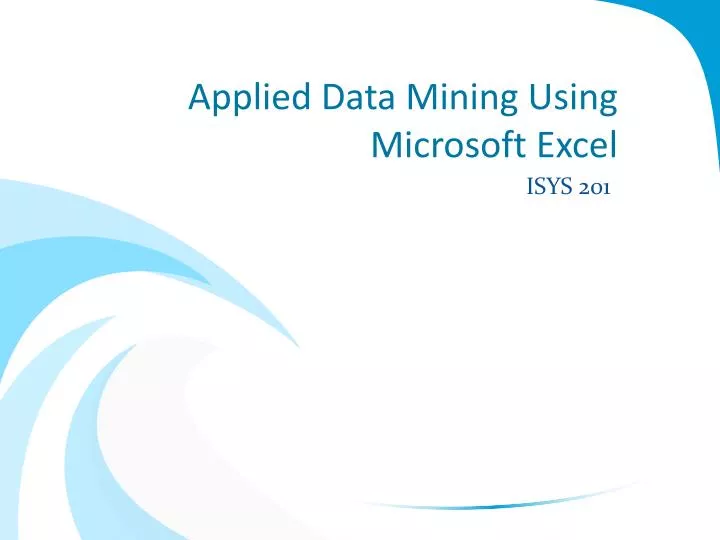 applied data mining using microsoft excel