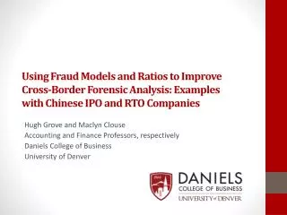 Using Fraud Models and Ratios to Improve Cross-Border Forensic Analysis: Examples with Chinese IPO and RTO Companies