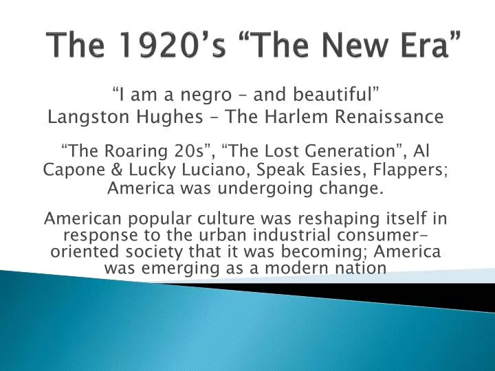 the 1920 s the new era