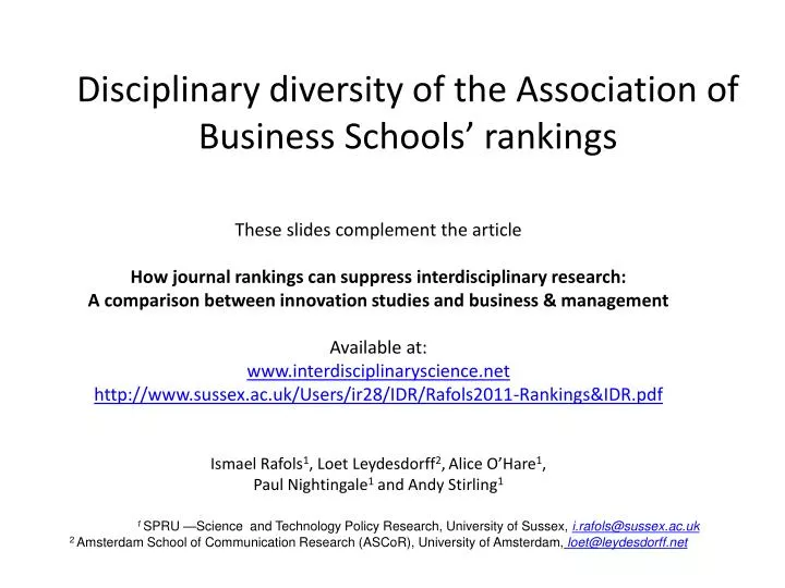 disciplinary diversity of the association of business schools rankings