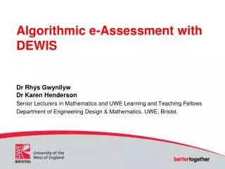 Algorithmic e-Assessment with DEWIS