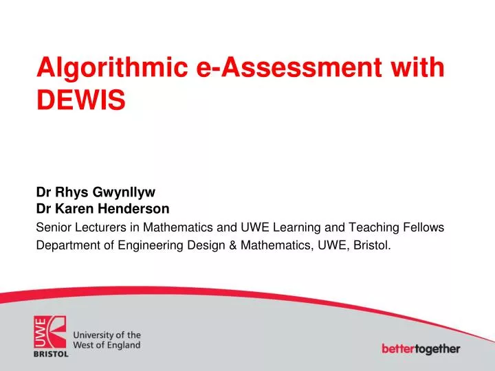 algorithmic e assessment with dewis