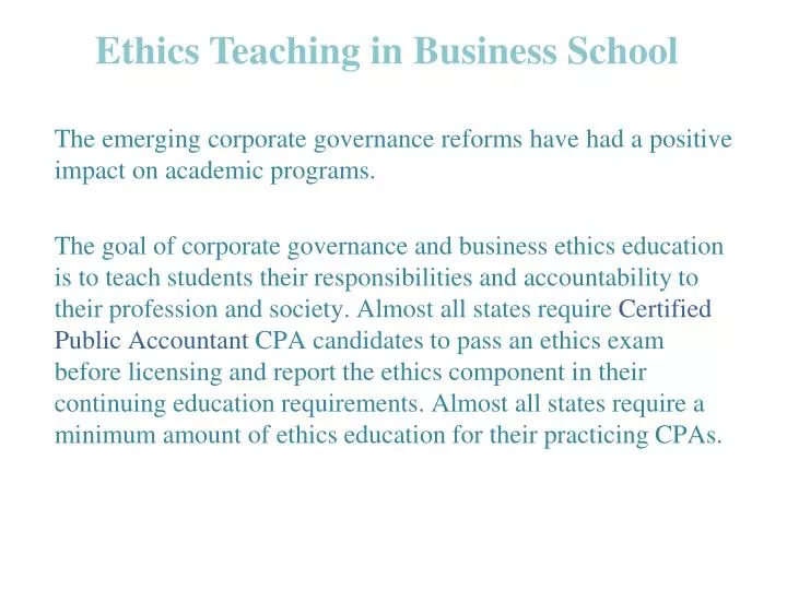 ethics teaching in business school