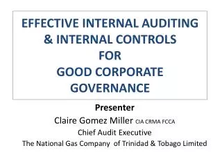 EFFECTIVE INTERNAL AUDITING &amp; INTERNAL CONTROLS FOR GOOD CORPORATE GOVERNANCE