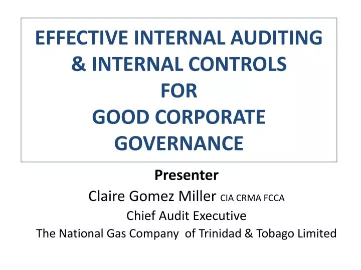 effective internal auditing internal controls for good corporate governance