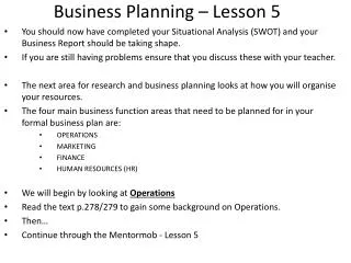Business Planning – Lesson 5