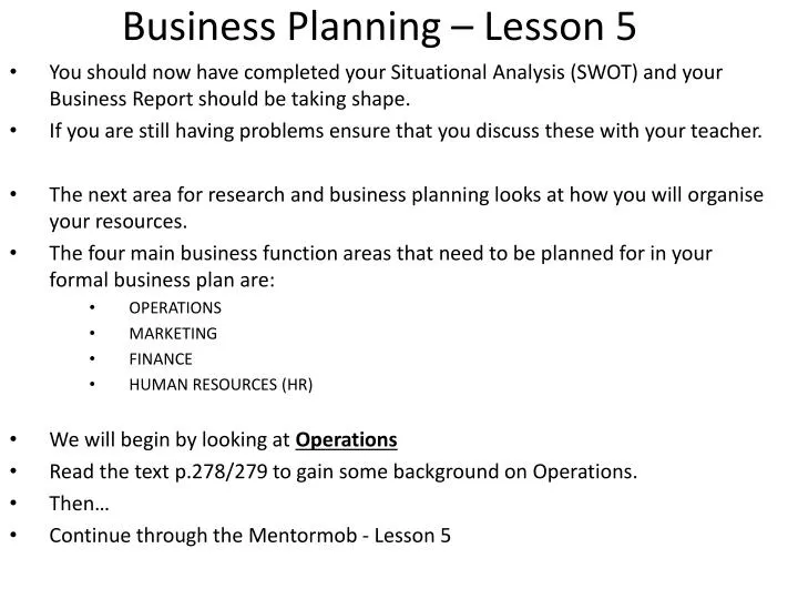 business planning lesson 5
