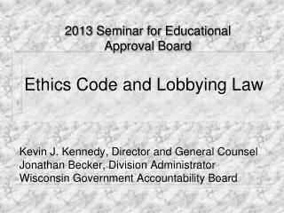 Ethics Code and Lobbying Law