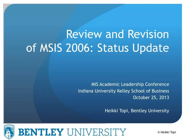 review and revision of msis 2006 status update