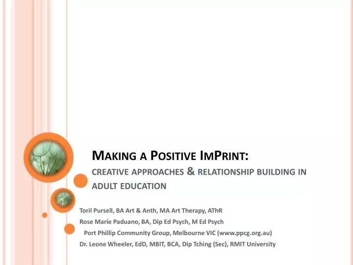 making a positive imprint creative approaches relationship building in adult education