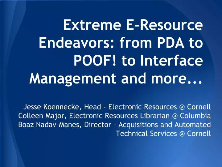 extreme e resource endeavors from pda to poof to interface management and more