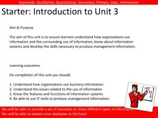Starter: Introduction to Unit 3