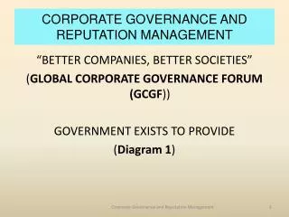 CORPORATE GOVERNANCE AND REPUTATION MANAGEMENT