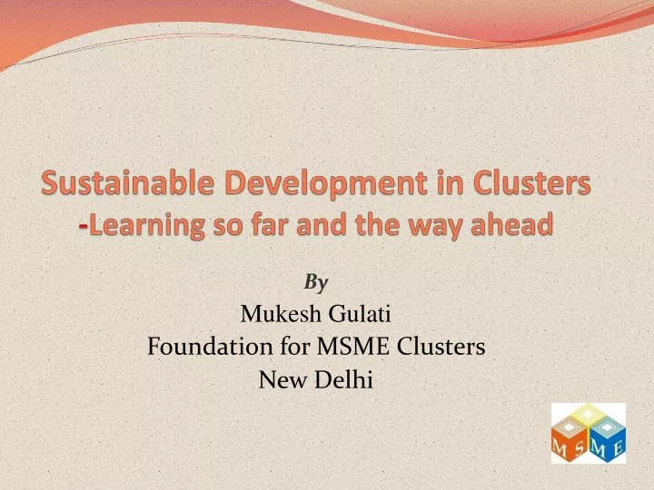 sustainable development in clusters learning so far and the way ahead