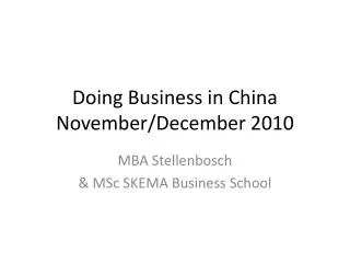 Doing Business in China November / December 2010
