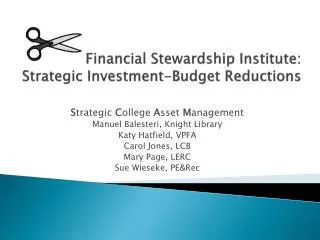Financial Stewardship Institute: Strategic Investment-Budget Reductions