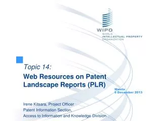 Topic 14: Web Resources on Patent Landscape Reports (PLR)