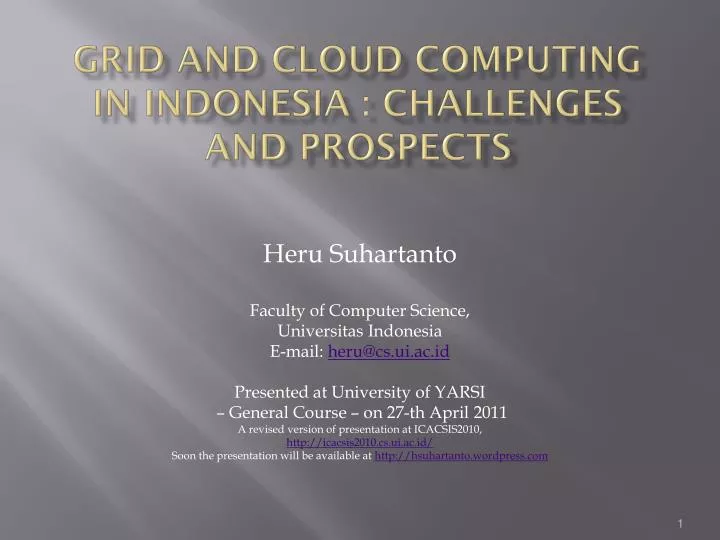 grid and cloud computing in indonesia challenges and prospects