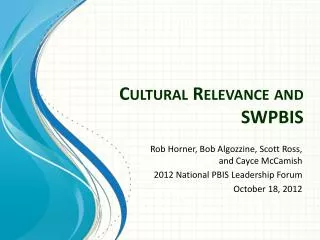 Cultural Relevance and SWPBIS
