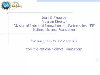 Juan E. Figueroa Program Director Division of Industrial Innovation and Partnerships (IIP) National Science Foundation