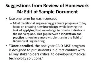 Suggestions from Review of Homework #4: Edit of Sample Document