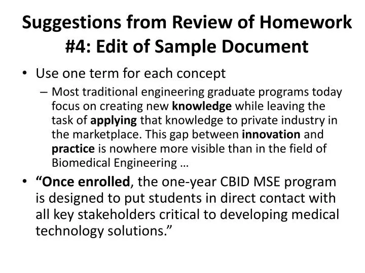 suggestions from review of homework 4 edit of sample document