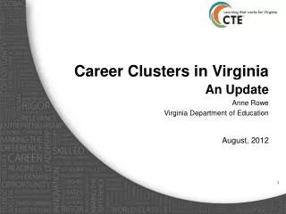 Career Clusters in Virginia An Update Anne Rowe Virginia Department of Education August, 2012