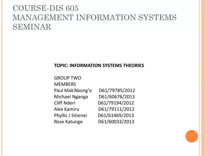 course dis 605 management information systems seminar