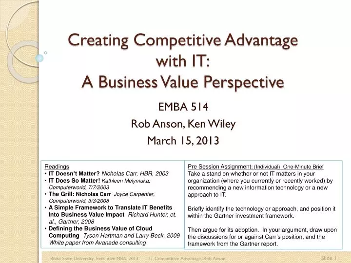 creating competitive advantage with it a business value perspective