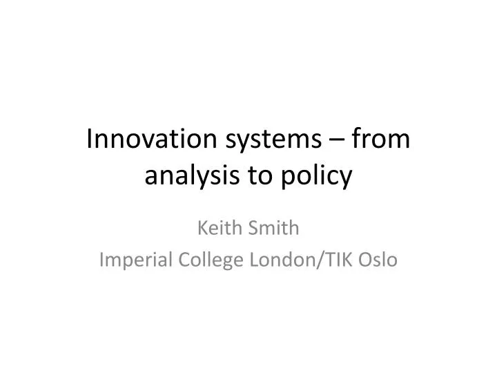 innovation systems from analysis to policy