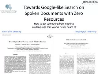 Towards Google-like Search on Spoken Documents with Zero Resources How to get something from nothing in a language that