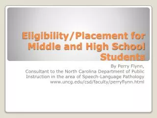 Eligibility/Placement for Middle and High School Students