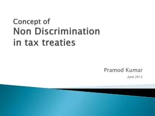 Concept of Non Discrimination in tax treaties