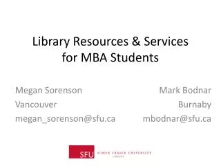 Library Resources &amp; Services for MBA Students